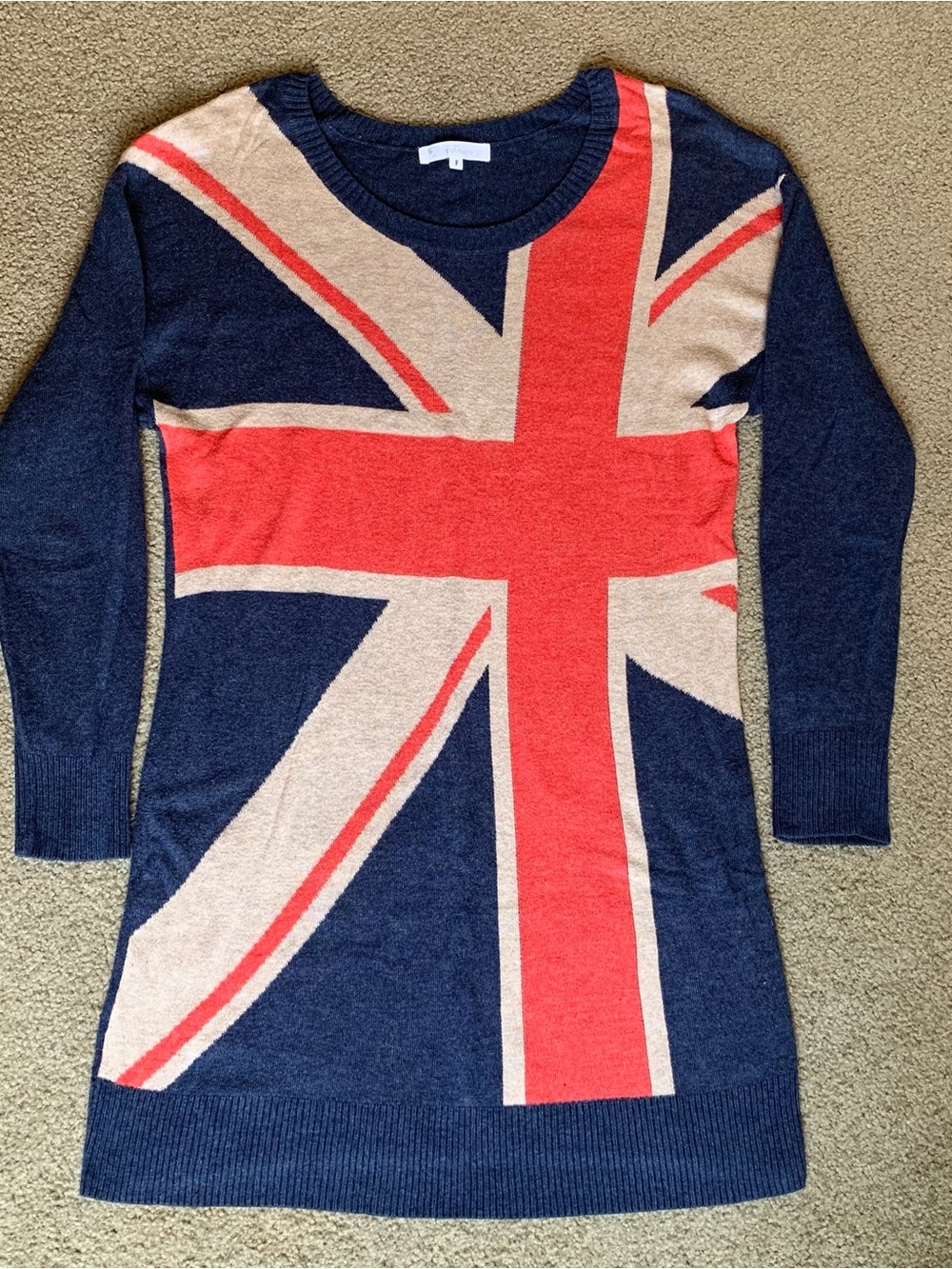 The Shop TK Mixpice Union Jack Flag Pullover Sweater Dress Blue Small Mini